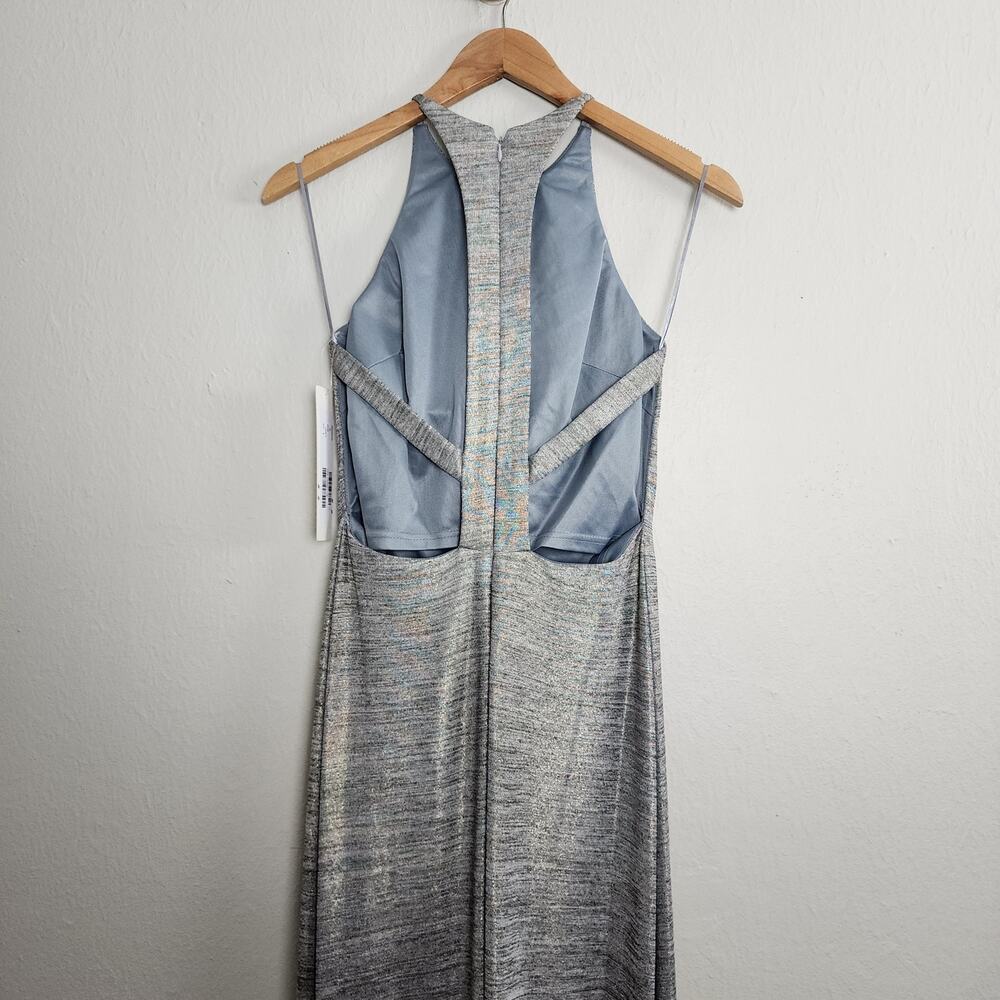 NWT Jovani Metallic Silver Grey Halter High-Low Gown - Backless Formal - Size 4 - Picture 8 of 11